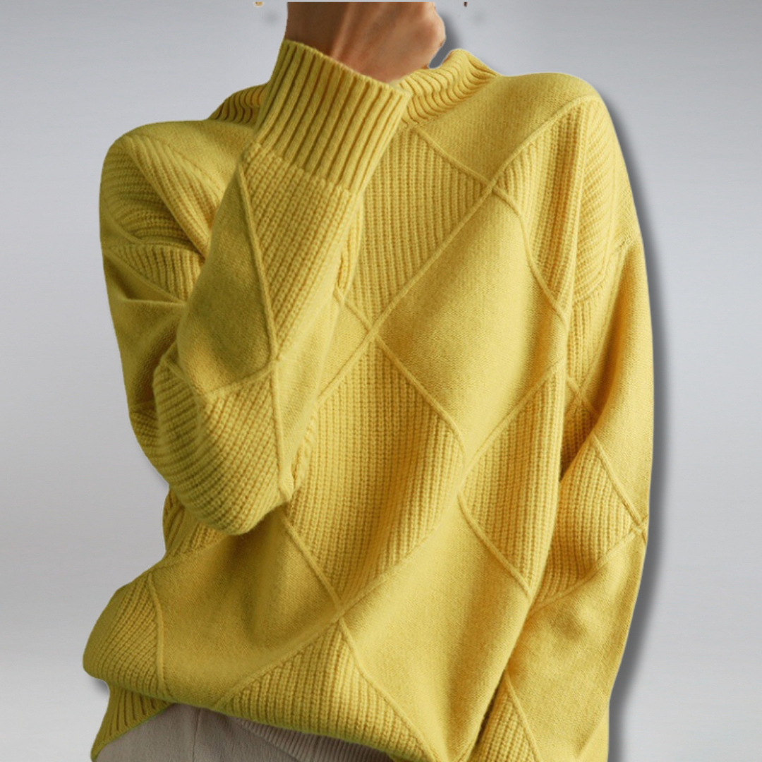 Women's geometric turtleneck jumper with long sleeves and diamond panel detailing
