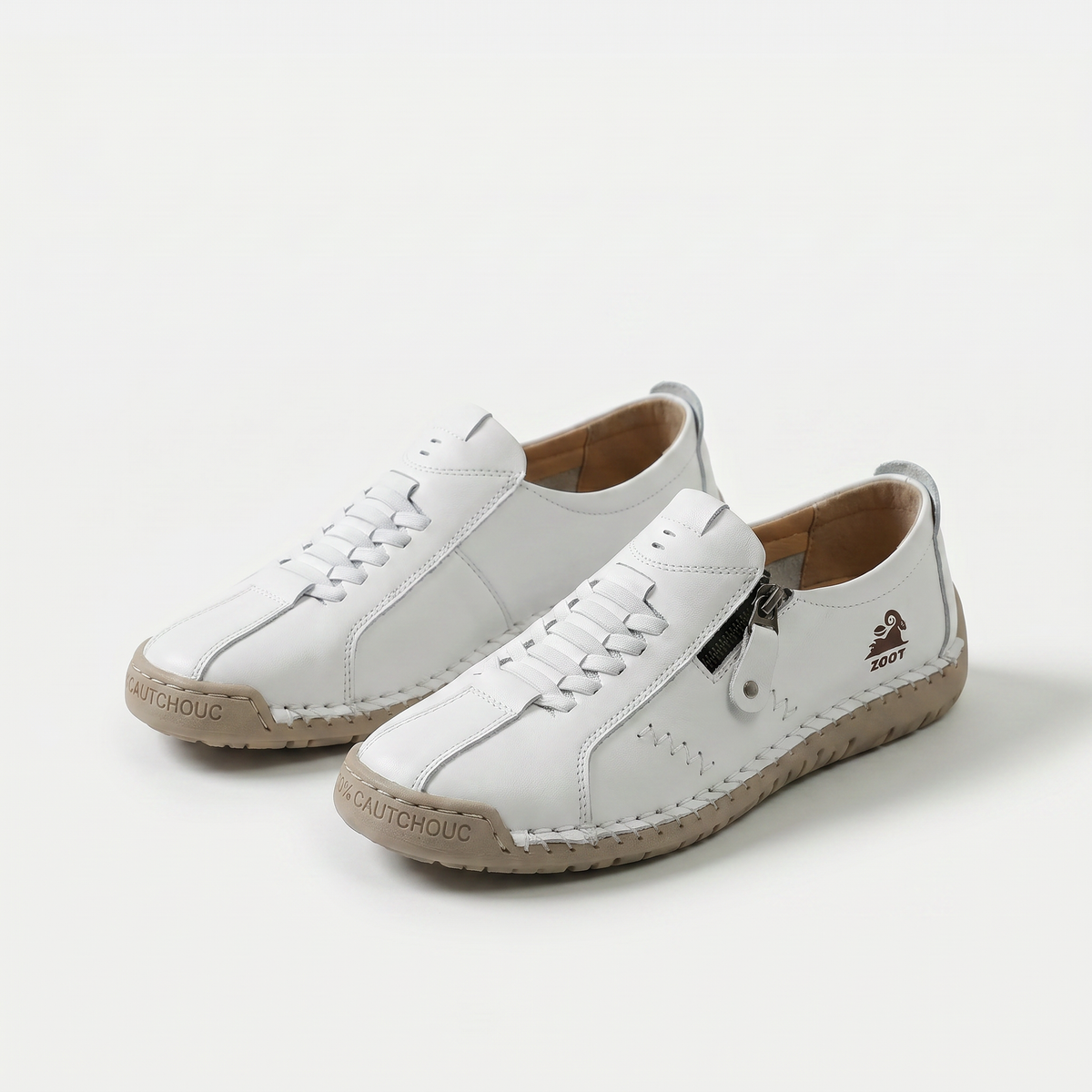 Unisex low-profile lace-up sneakers with side zip and flat textured soles