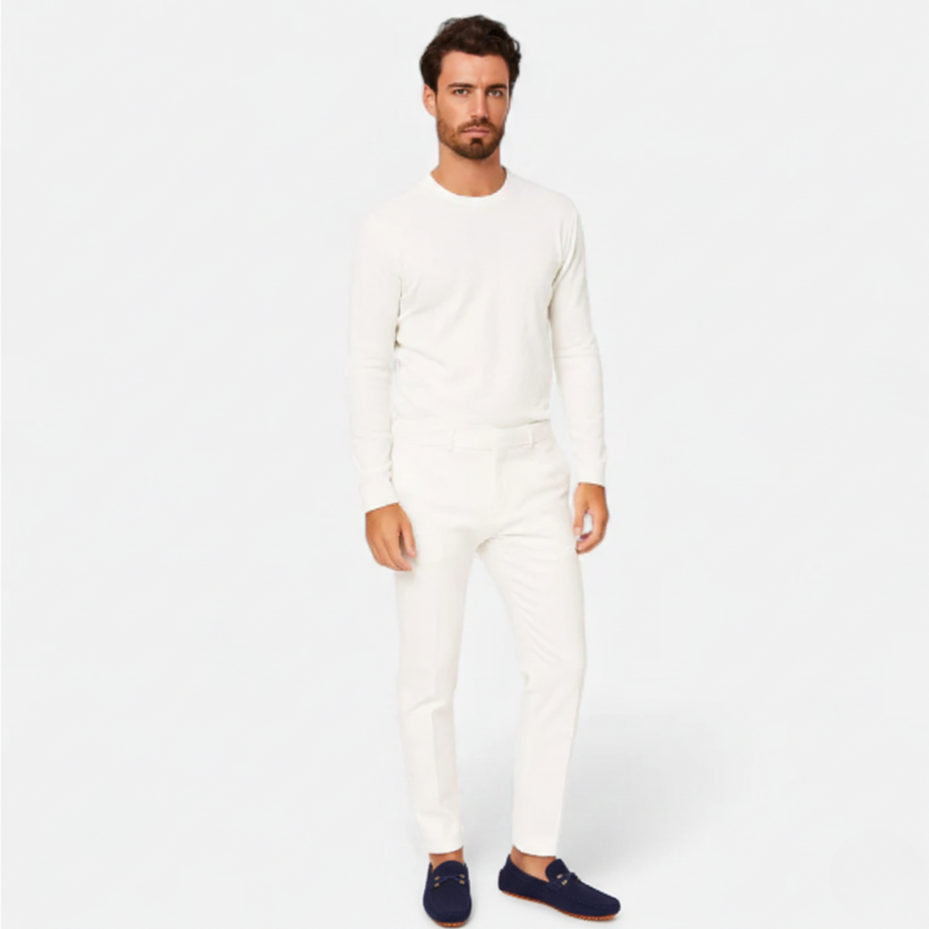 Men's perforated slip-on loafers with moc toe and metallic front detail