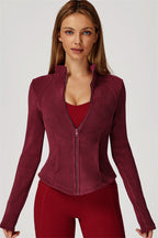 Women's fitted fleece jacket with high neck and front zip