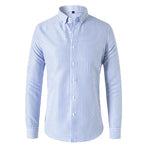 Men's striped shirt with Mandarin collar, button front and rolled sleeves