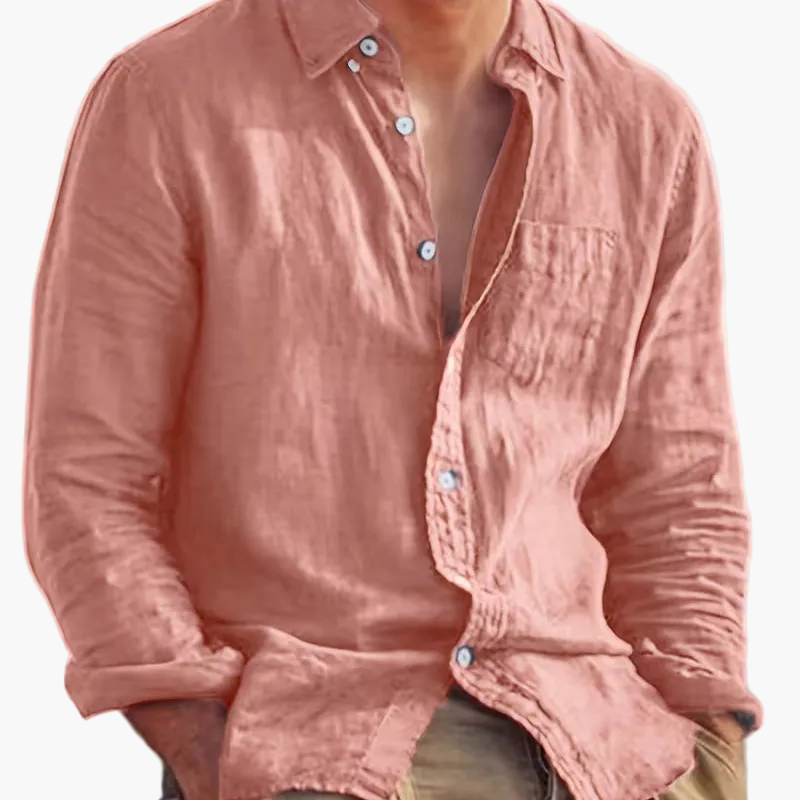 Men's long sleeve textured shirt with point collar, button front and chest pocket