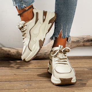 Women's chunky lace-up trainers with raised soles and panelled uppers