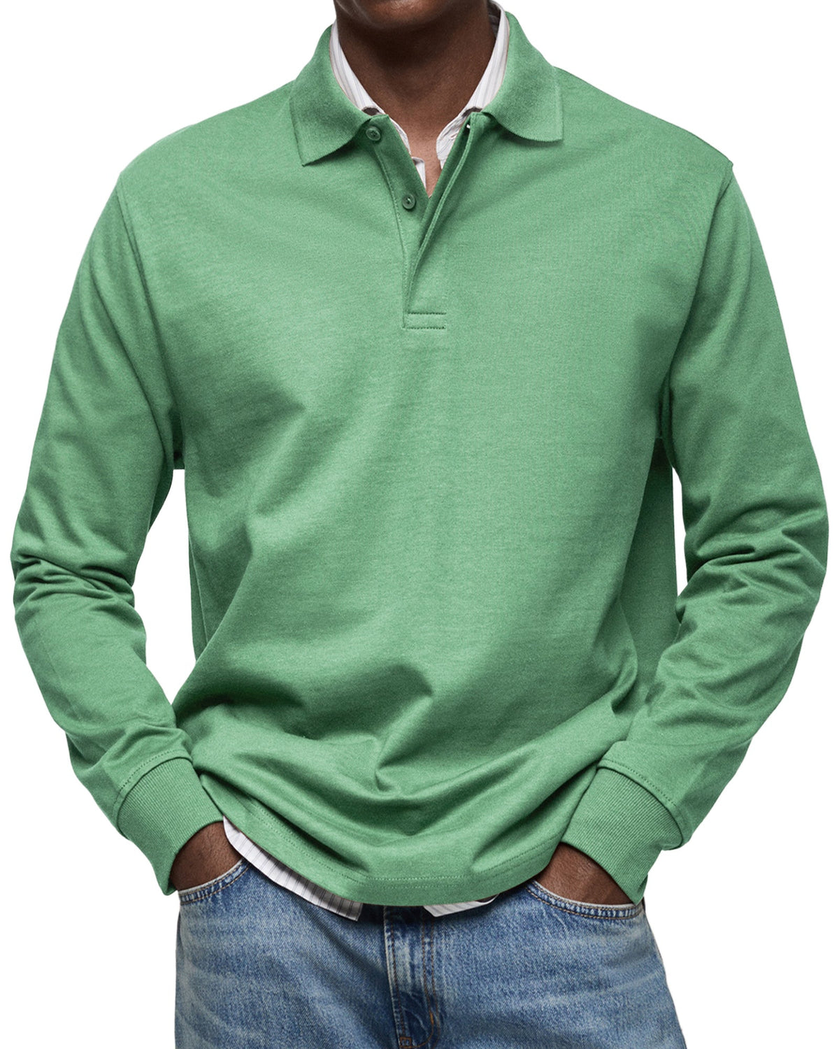 Men's long-sleeve polo jumper with collar, buttons and ribbed cuffs