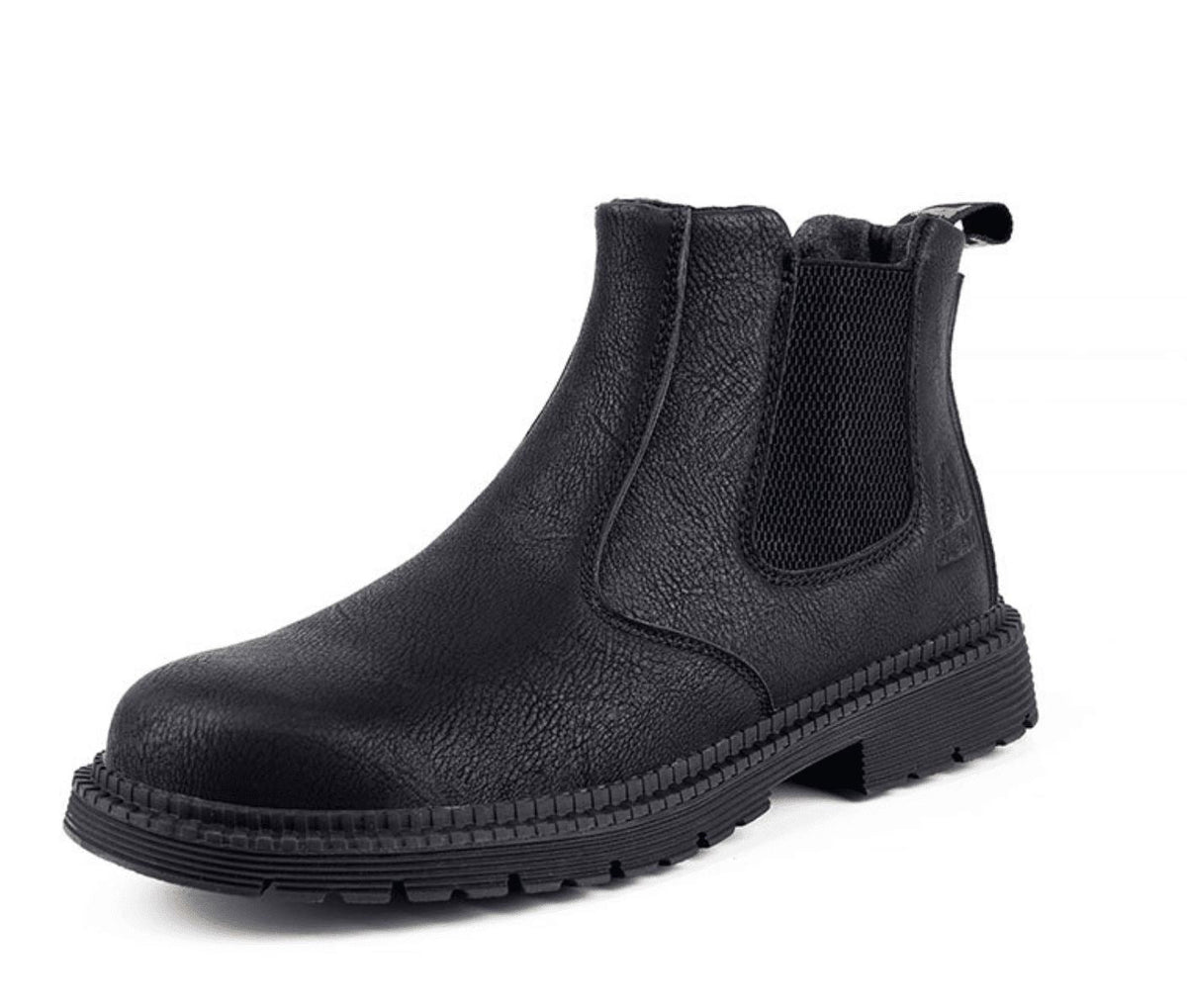 Men's Chelsea ankle boots with elastic side panels and textured tread sole