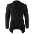 Men's long-sleeve draped cardigan with cowl neckline and asymmetric hem