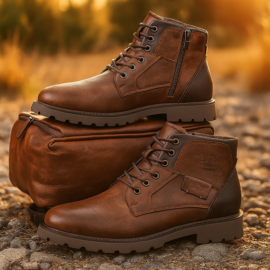 Men's urban ankle boots with laces, side zip and lugged soles
