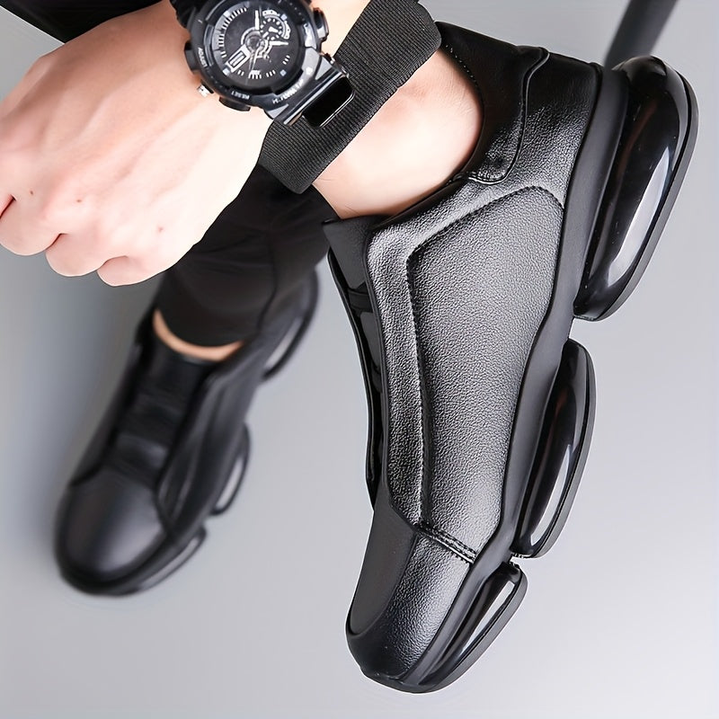 Black men's slip-on athletic trainers with chunky sculpted soles
