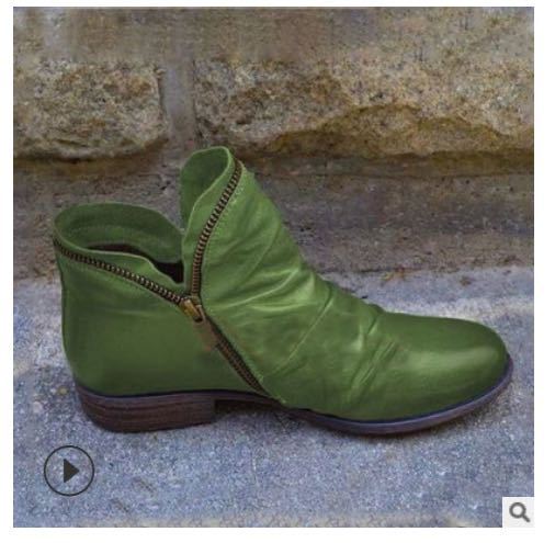 Women's ankle boots with side zips, ruched detailing and low heels
