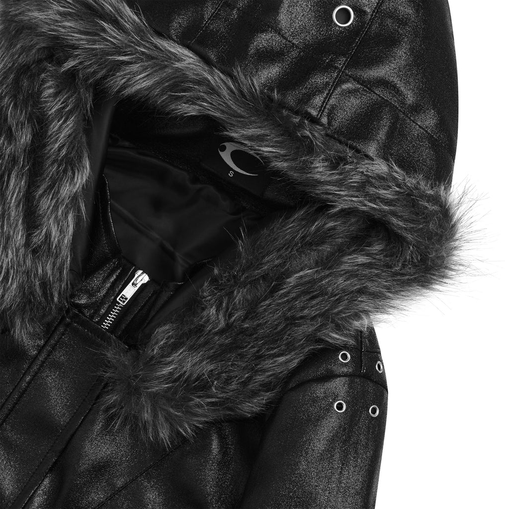 Black men's hooded jacket with textured trim, zipped front and multiple pockets