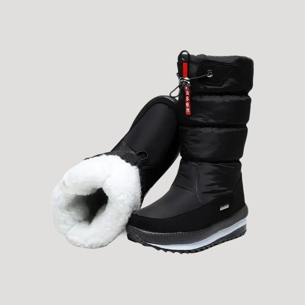 Women's padded winter boots with side zips and snowflake pattern option