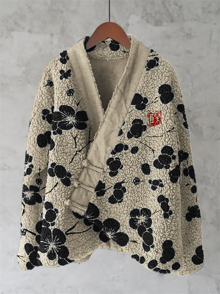 Women's floral cardigan with shawl collar and wrap front