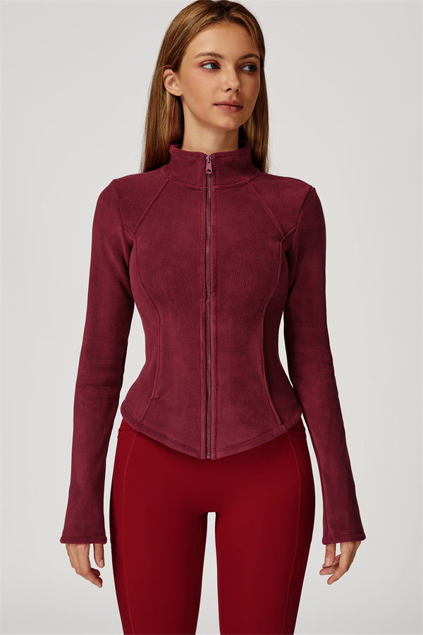 Women's fitted fleece jacket with high neck and front zip