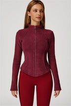 Women's fitted fleece jacket with high neck and front zip