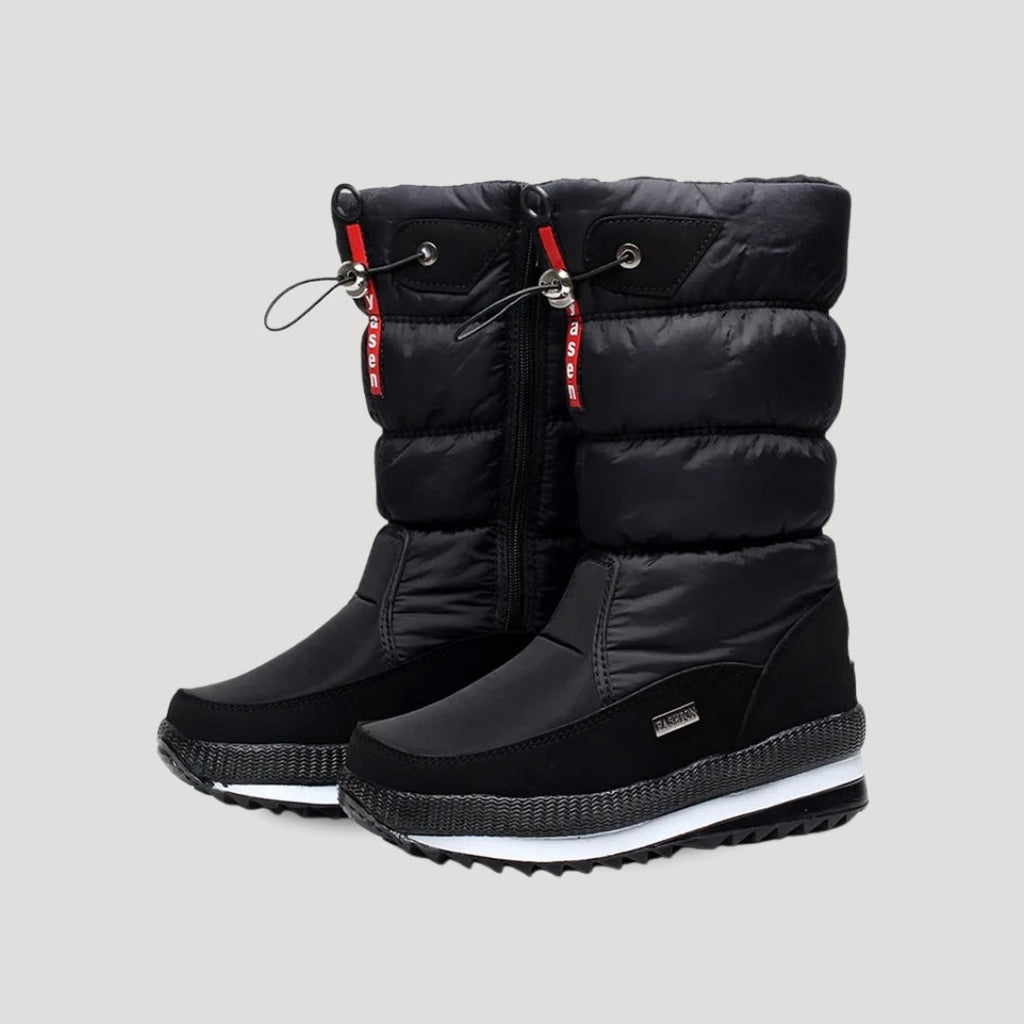 Women's padded winter boots with side zips and snowflake pattern option