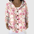 Women's pink floral hooded cardigan with button front and side pockets