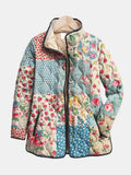Women's multicoloured floral quilted padded jacket with raised collar and front zip