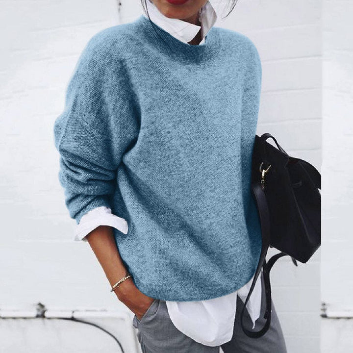 Women's textured crew neck jumper with long sleeves and ribbed trims