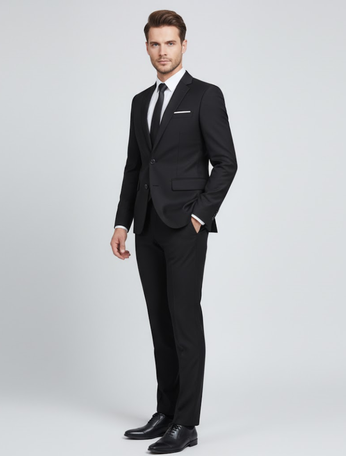 Men's two-piece suit with notch lapel, long sleeves and matching trousers