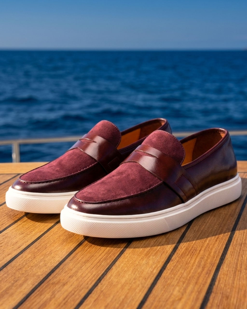 Men's penny strap slip-on loafer with almond toe and textured sole