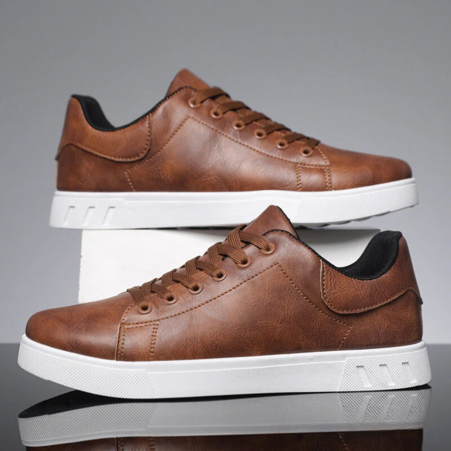Men's low-top lace-up trainers with a flat white sole