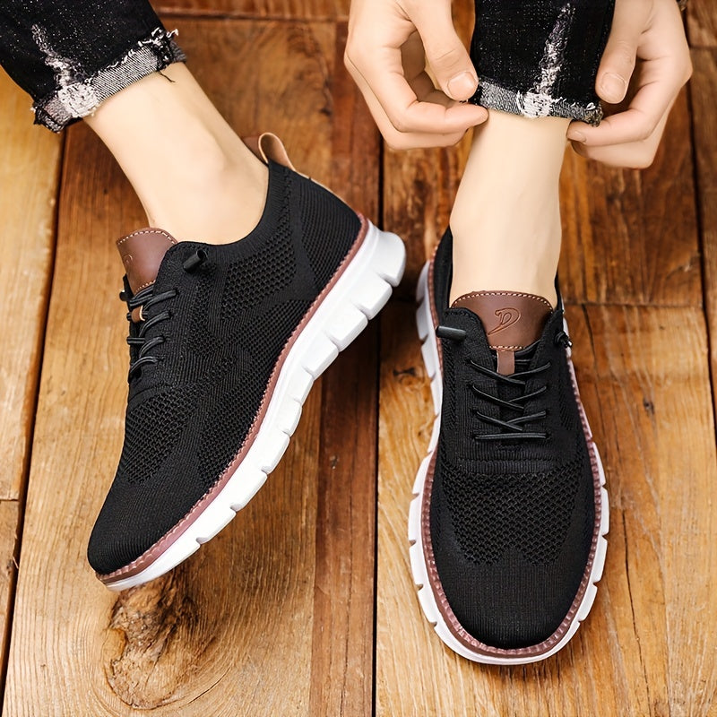 Textured lace-up trainers with rounded toe and flat white sole