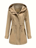 Women's hooded parka jacket with drawstring waist and long sleeves