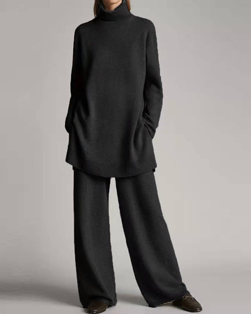 Women's long-sleeve turtleneck jumper and wide-leg trouser set