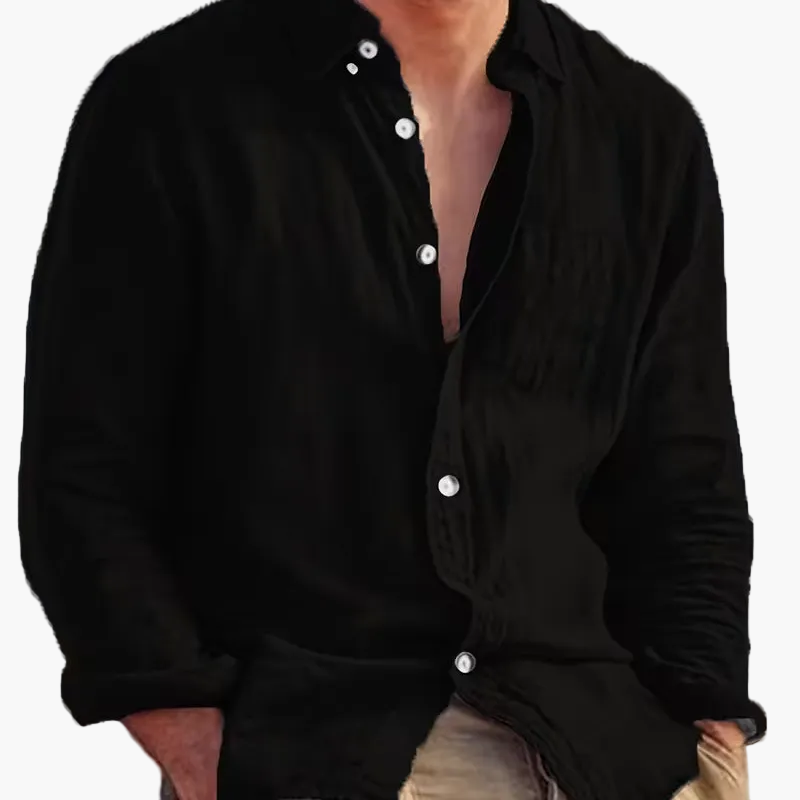 Men's long sleeve textured shirt with point collar, button front and chest pocket