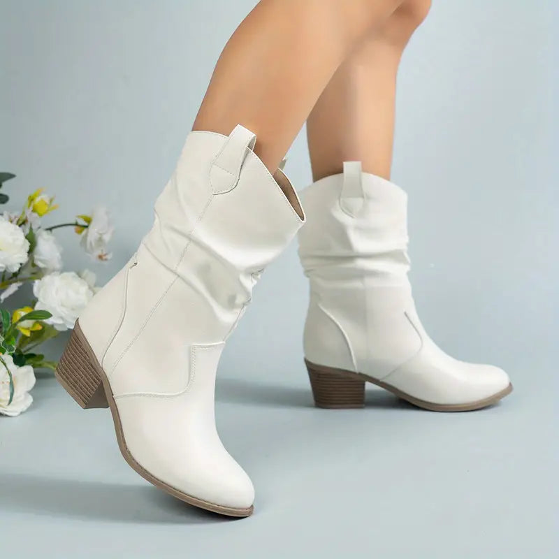 Women's western ankle boots with slouch shafts and block heels