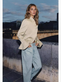 Women's mandarin collar blazer jacket with long flared cuffs