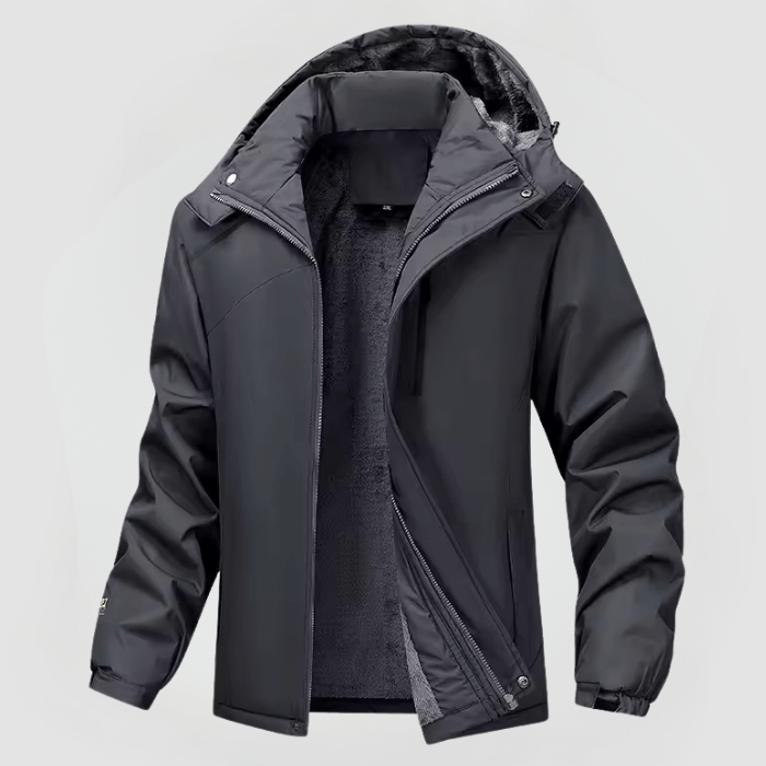 Men's hooded winter jacket with full-zip front and long sleeves