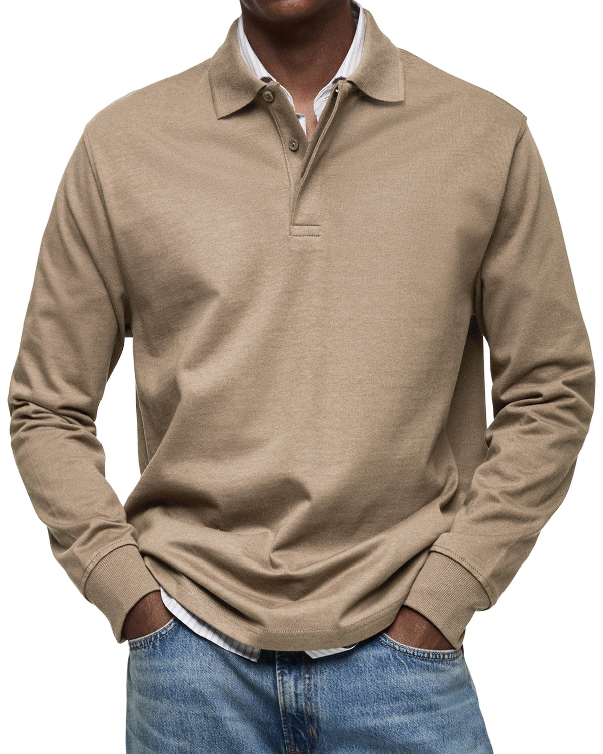 Men's long-sleeve polo jumper with collar, buttons and ribbed cuffs