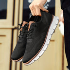 Textured lace-up trainers with rounded toe and flat white sole