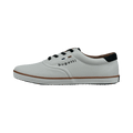 White perforated men's lace-up sneaker with black laces and brown trim