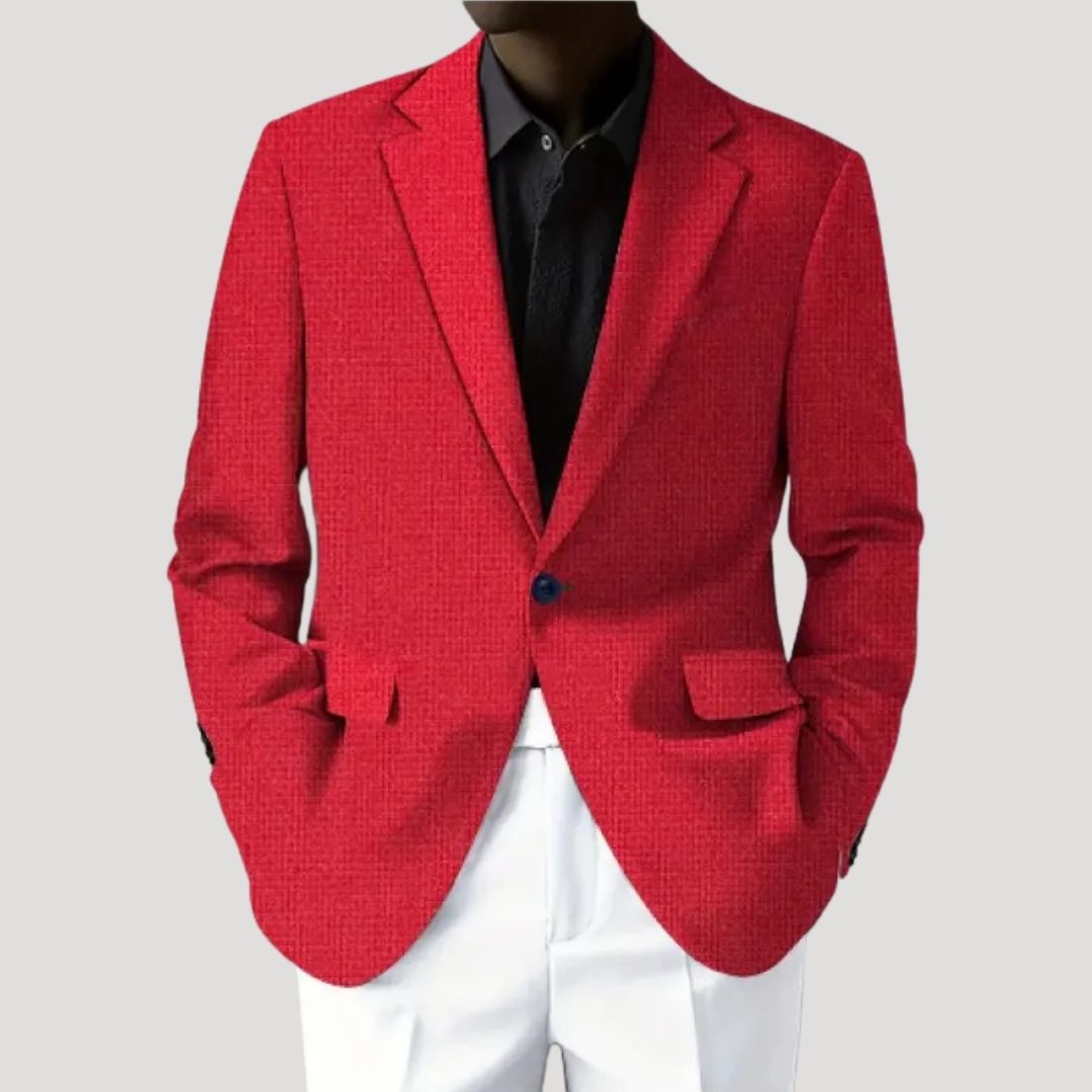Men's textured blazer with notched lapels, button front and flap pockets