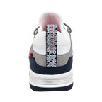 White lace-up trainers with grey panels and navy heel section
