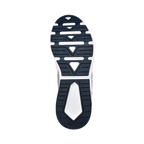 White lace-up trainers with grey panels and navy heel section