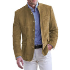 Men's stand-up collar button jacket with chest and patch pockets