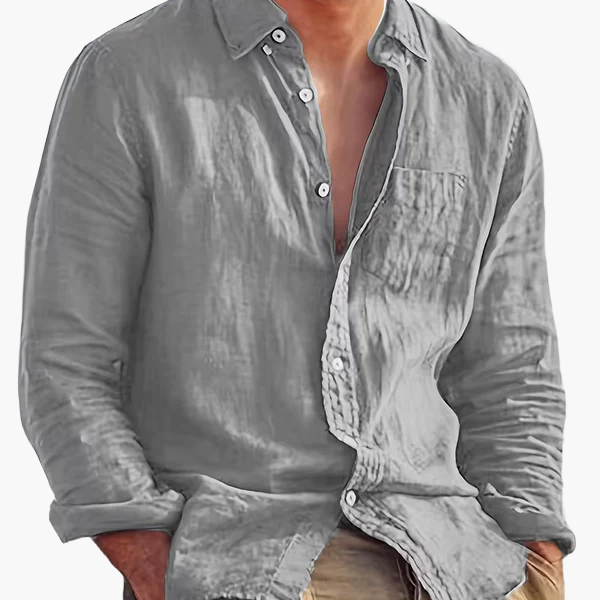Men's long sleeve textured shirt with point collar, button front and chest pocket