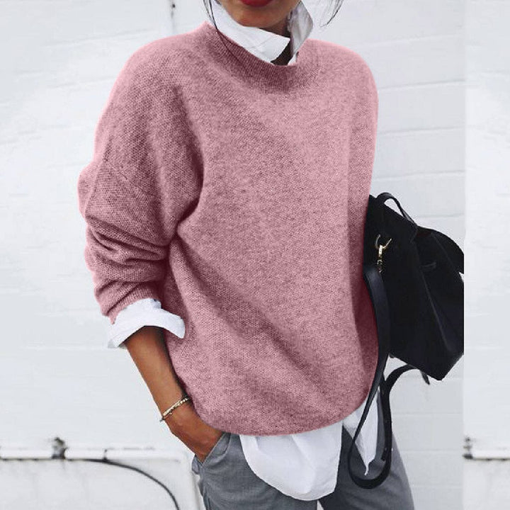 Women's textured crew neck jumper with long sleeves and ribbed trims