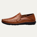 Men's perforated slip-on loafer with round toe and flat ridged sole
