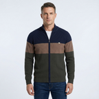 Men's colour-block striped cardigan with mock neck and front zip
