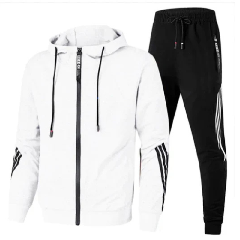 Men's hooded tracksuit set with zip hoodie and tapered jogger trousers