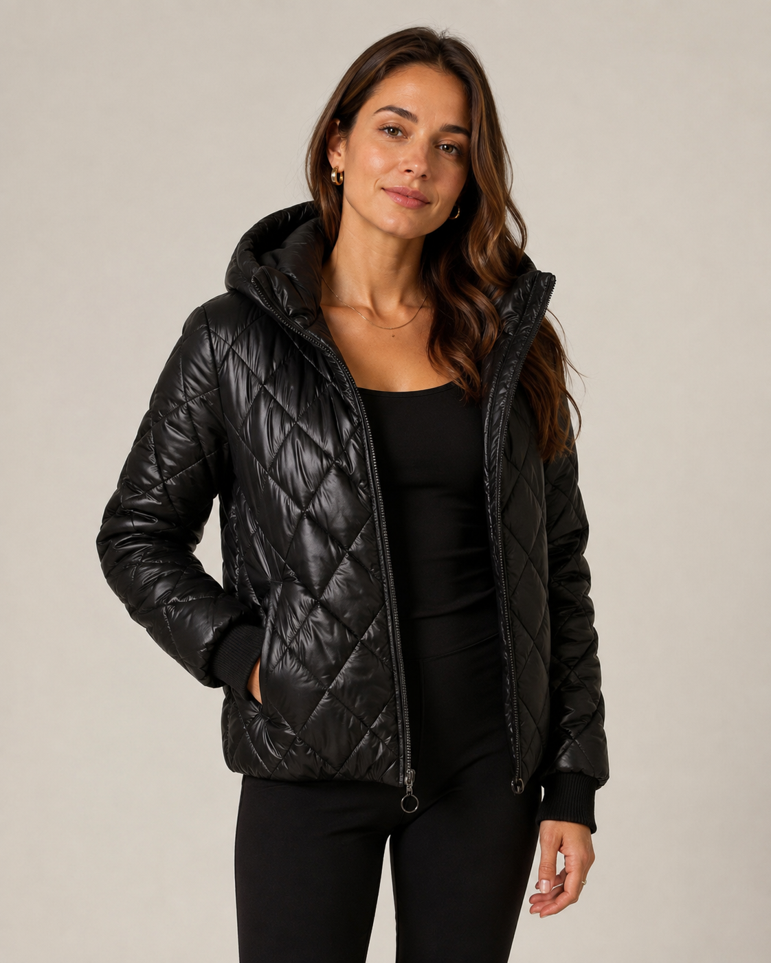 Women's padded jacket with a quilted outer layer