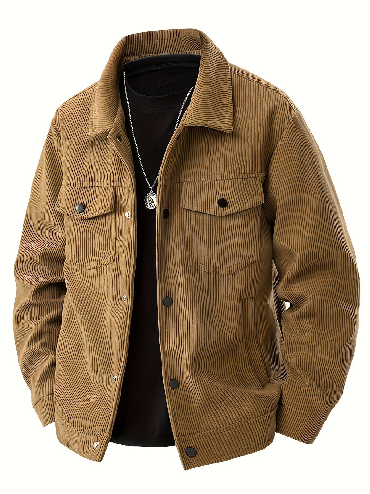 Men's ribbed corduroy jacket with shirt collar, button front and multiple pockets