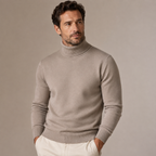 Men's plain turtleneck sweater with long sleeves and ribbed trims