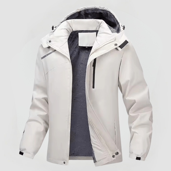 Men's hooded winter jacket with full-zip front and long sleeves