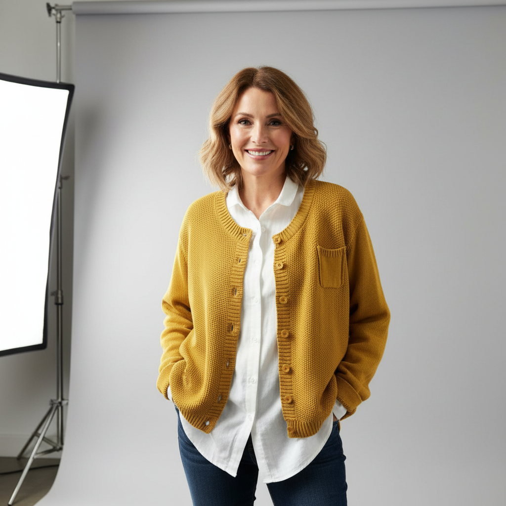 Women's textured knit cardigan with button front and chest pocket