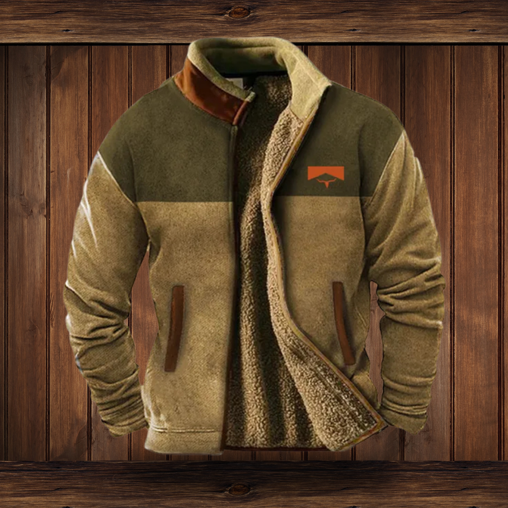Men's jacket with a stand collar, full zip and patterned long sleeves